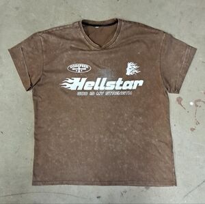 Hellstar Washed Brown Graphic Tee XL – God Is My Strength Front & Back Print